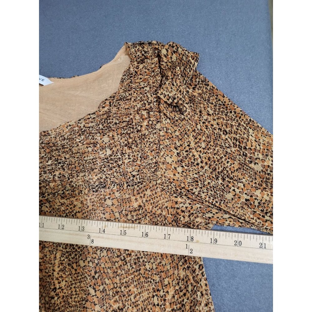 Rose + Olive Top Womens L Animal Print Smocked Lined Sheer Blouse - Picture 6 of 10